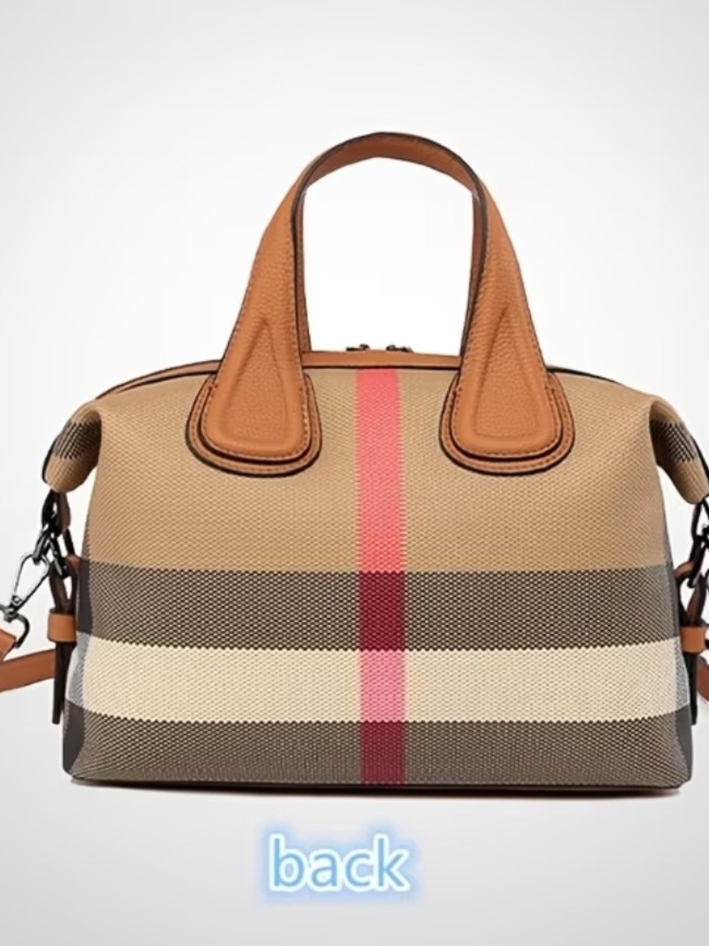 Women's Vintage Plaid Boston Bag with Detachable Strap Red, Black Tan Cream - Picture 5 of 9
